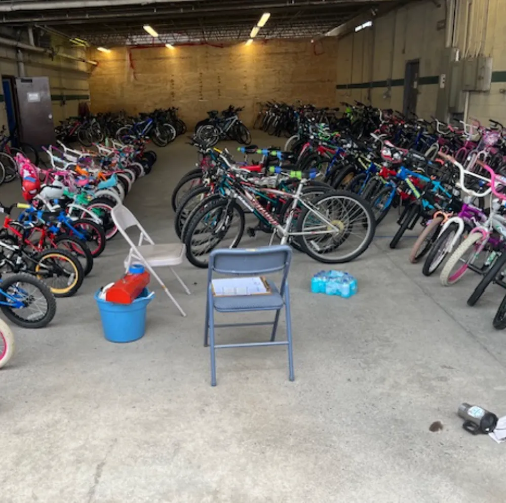 Rows of reconditioned bikes lined up for Bike Day