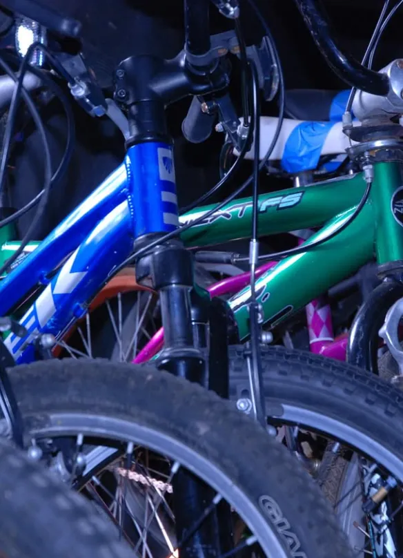 Close up of reconditioned bike frames